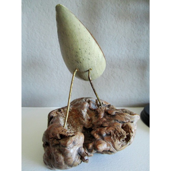 Charming mid-century wood sandpiper sculpture on burl by Jack Francis signed - Picture 4 of 9